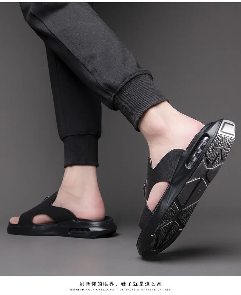 New Luxury Men's Genuine Leather Sandals Classic Roman Men Shoes Slippers Soft Comfortable Men Non-slip Walking Slippers Footwea