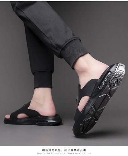 New Luxury Men's Genuine Leather Sandals Classic Roman Men Shoes Slippers Soft Comfortable Men Non-slip Walking Slippers Footwea