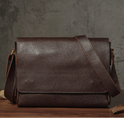 NUKA Men's Genuine Leather Shoulder Bag Retro Original Cowhide Horizontal Crossbody Deluxe Flap Messenger Bags For 11 Inch Ipad