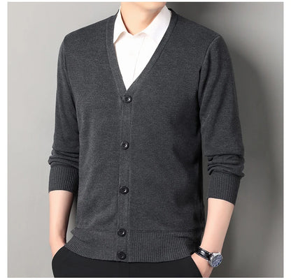 Mens Autumn Clothes Fleece Cardigan Jacket Knitted Sweater Outwear V-neck Fashion Cardigans Warm Men's Top