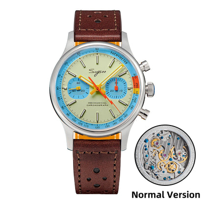 Sugess Watch of Men Chronograph Mechanical Wristwatches with Seagull ST19 Swanneck Movement Pilot Sapphire Crystal Racing V2 New