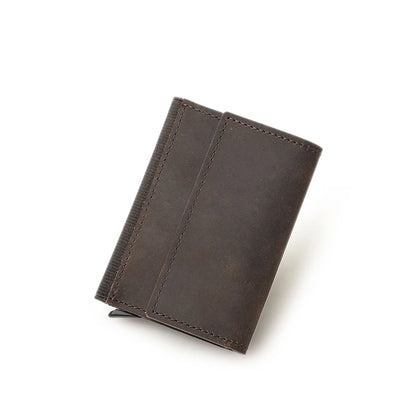 Genuine Leather RFID Card Wallets for Men Aluminium Box Travel Card Case Card Holders Money Clips Slim Casual Business Wallets