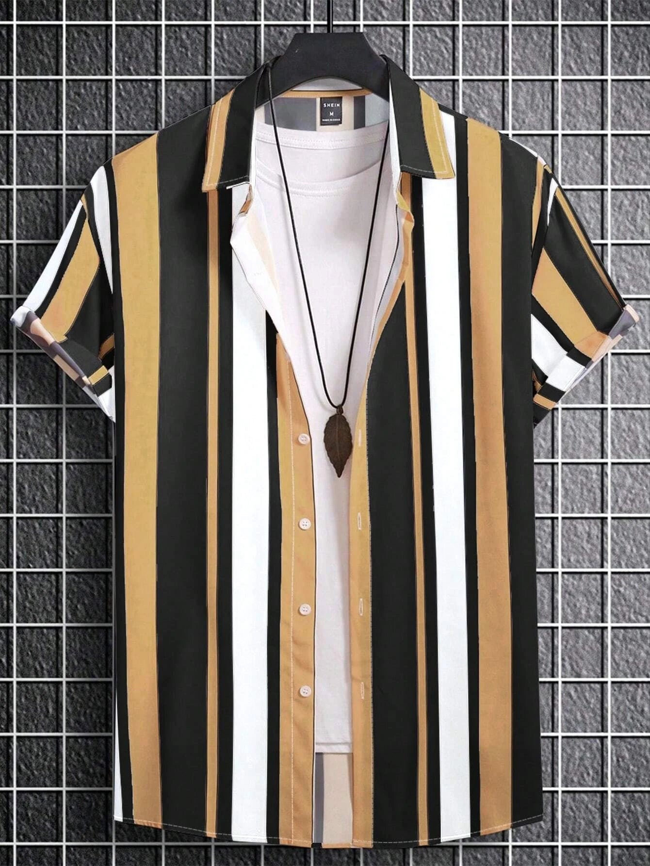 Summer Men's Colorful Stripes3DPattern Printed Street Fashion Casual Short-Sleeved Shirt - OutdoorQuick-Drying Short-SleeveShirt