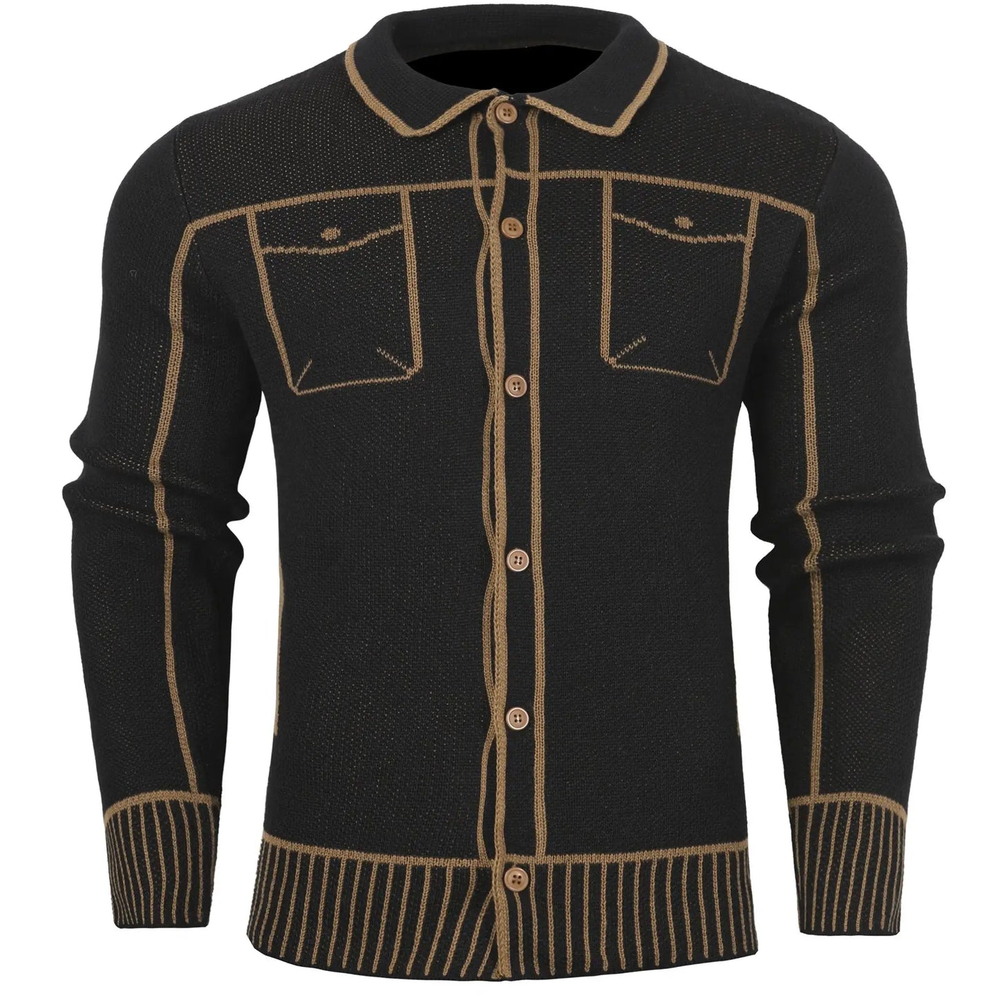 Men's Comfortable Open Cardigan Autumn Winter Casual Knitwear with Fake Pocket Design Fashionable Men's Sweater