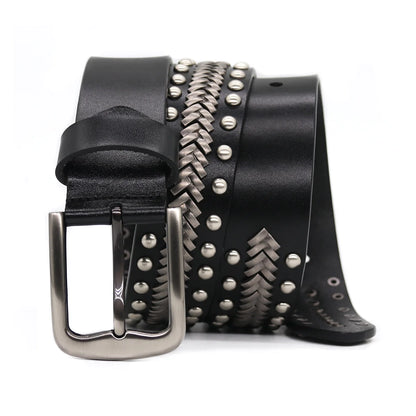 Men Belt Punk Rivet Jeans Belts For WOMEN  NEW Metal Rivet Cowboy Belt Genuine Leather Cowskin