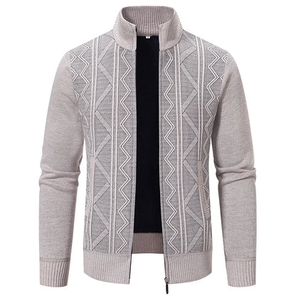 High-quality men's fashionable, cool, versatile, trendy business casual, fleece and thickened cardigan, knitted sweater, men's j