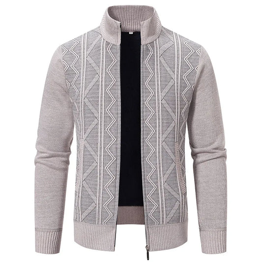 High-quality men's fashionable, cool, versatile, trendy business casual, fleece and thickened cardigan, knitted sweater, men's j