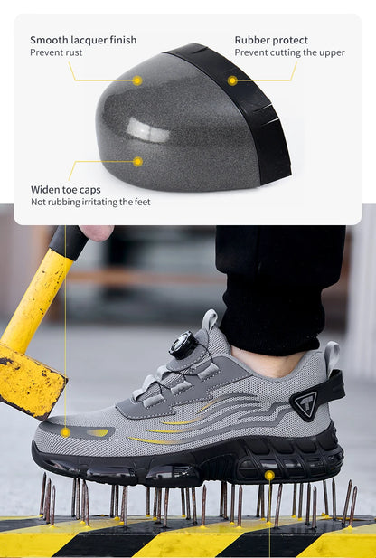 Botones giratorios zapatos de Seguridad masculinos, zapatos de trabajo,  botas de Seguridad Anticoagulantes  Tactical Boots