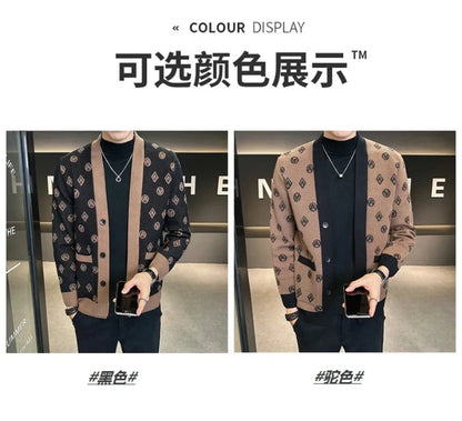 Brand Autumn Jacquard Knitted Cardigan Jackets Men Casual Business Sweater Coats Fashion Button Cardigans Men Clothing M-4XL