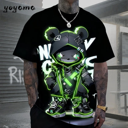 Men's T-Shirts Hip Hop Bear Pattern 3D Print Men's Clothing Summer New Streetwear Oversized Unisex T-Shirt Harajuku Men Clothes