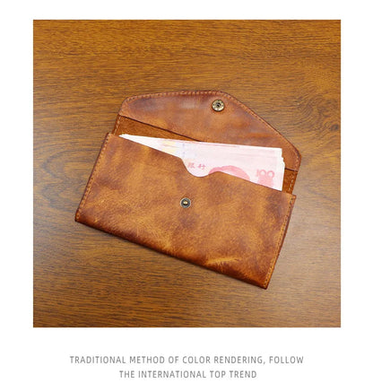 Genuine Leather Retro Men Handmade Wallet Handbag High Quality Phone Pocket Simple Card Bag Big Capacity Male Purses