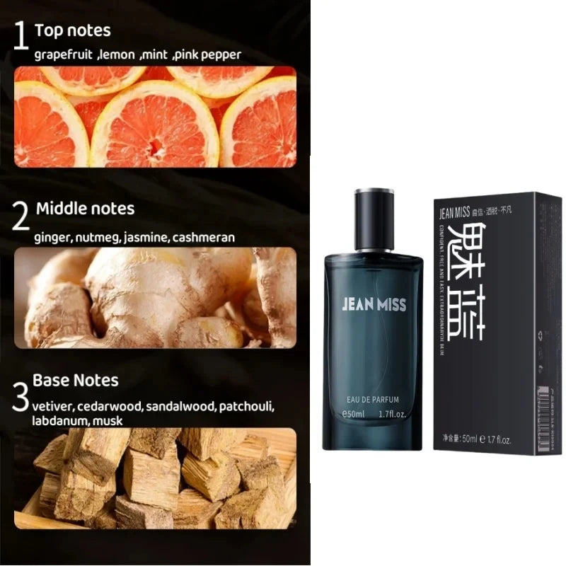 50ml Men's Woody Aquatic Perfume Long Lasting Fresh Masculine Fragrance Spray Eau de Parfum for Daily Casual Dating