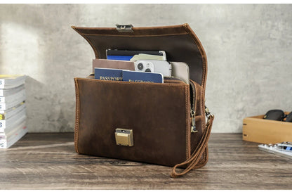 CONTACT'S Genuine Leather Clutch Bags Men Password Retro Wrist Strap Handbag iPad Travel Business Fitness Clutch Wallet