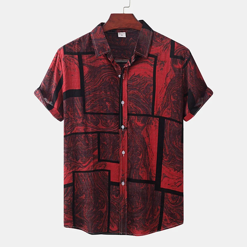 Hawaiian Summer Men's Casual Shirt Social Beach Style Short Sleeve Large Flower Print Chinese Resort Retro Loose Shirt