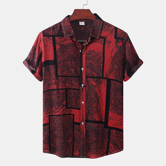 Hawaiian Summer Men's Casual Shirt Social Beach Style Short Sleeve Large Flower Print Chinese Resort Retro Loose Shirt