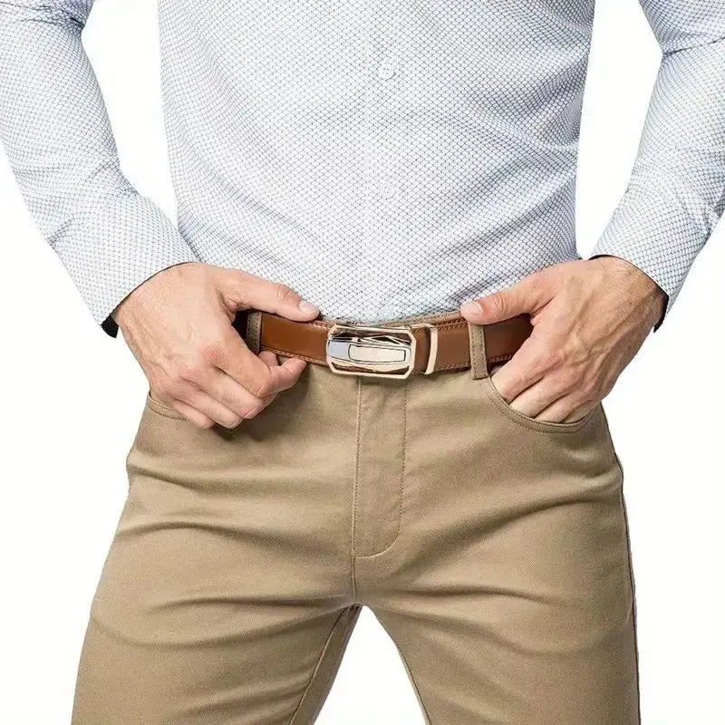 Genuine Leather Fashionable luxury men belt alloy automatic buckle business belt for men jeans decorative belt male