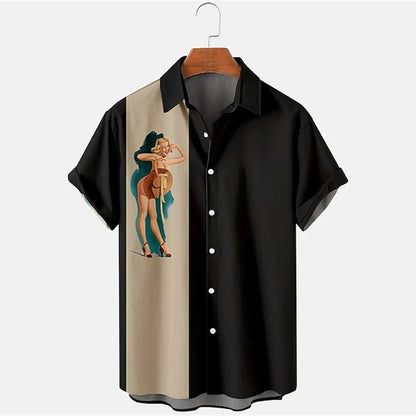 Vintage Figure Illustration Shirts Summer Hawaii 3D Men's Clothing Fashion Breathable Men's Top Loose Outdoor Casual Clothin