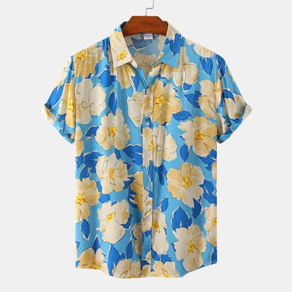Hawaiian Summer Men's Casual Shirt Social Beach Style Short Sleeve Large Flower Print Chinese Resort Retro Loose Shirt