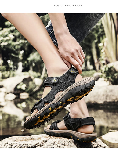 Genuine Leather Men Sandals Summer New Large Size Men Sandals Outdoor Men's Casual Shoes Fashion Sandals Slippers Big Size 38-48