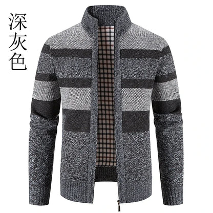 Autumn Winter Sweater Men Warm Cashmere Cotton Blended Pullovers Cardigan Men Fashion Casual Stand Collar Breathable Men Jackets