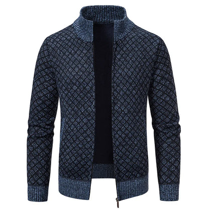 Men's Knitted Cardigan Coat Korean Slim Fit Trendy Sweater Autumn Winter Zip Up Mens Fleece Lined Top Clothing