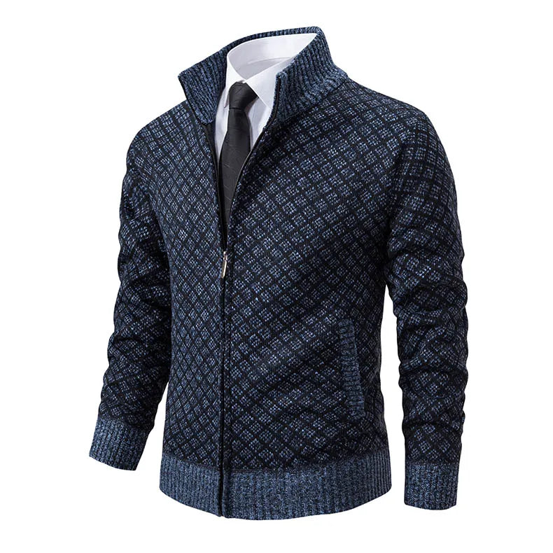 Men's Knitted Cardigan Coat Korean Slim Fit Trendy Sweater Autumn Winter Zip Up Mens Fleece Lined Top Clothing