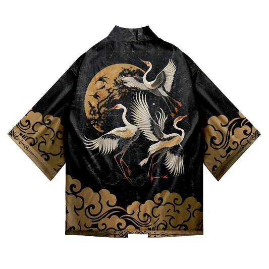 Japanese Style Cosplay Shirt 3D Crane Print For Men Women Traditional Samurai Kimono Haori Japanese Beach Yukata