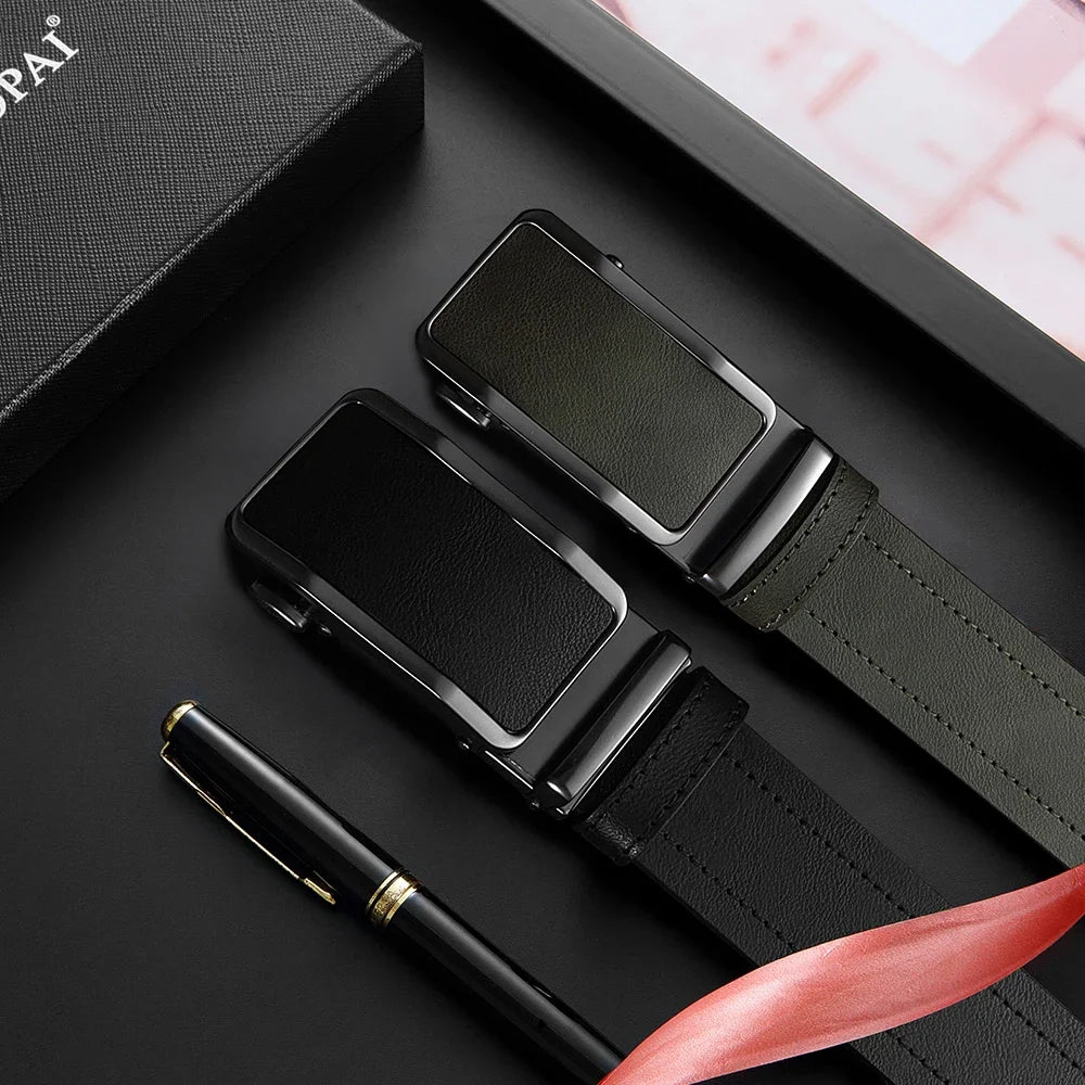 Men's Fashionable Leather Belt Men's High-quality Leather Belt Business Automatic Buckle Ratchet Belt Randomly Adjustable