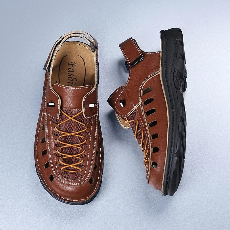 New Summer Men's Leather Sandals Casual Outdoor Beach Shoes Comfortable Male Hollow Out Footwear Leisure Walk Sandaly Sandalias