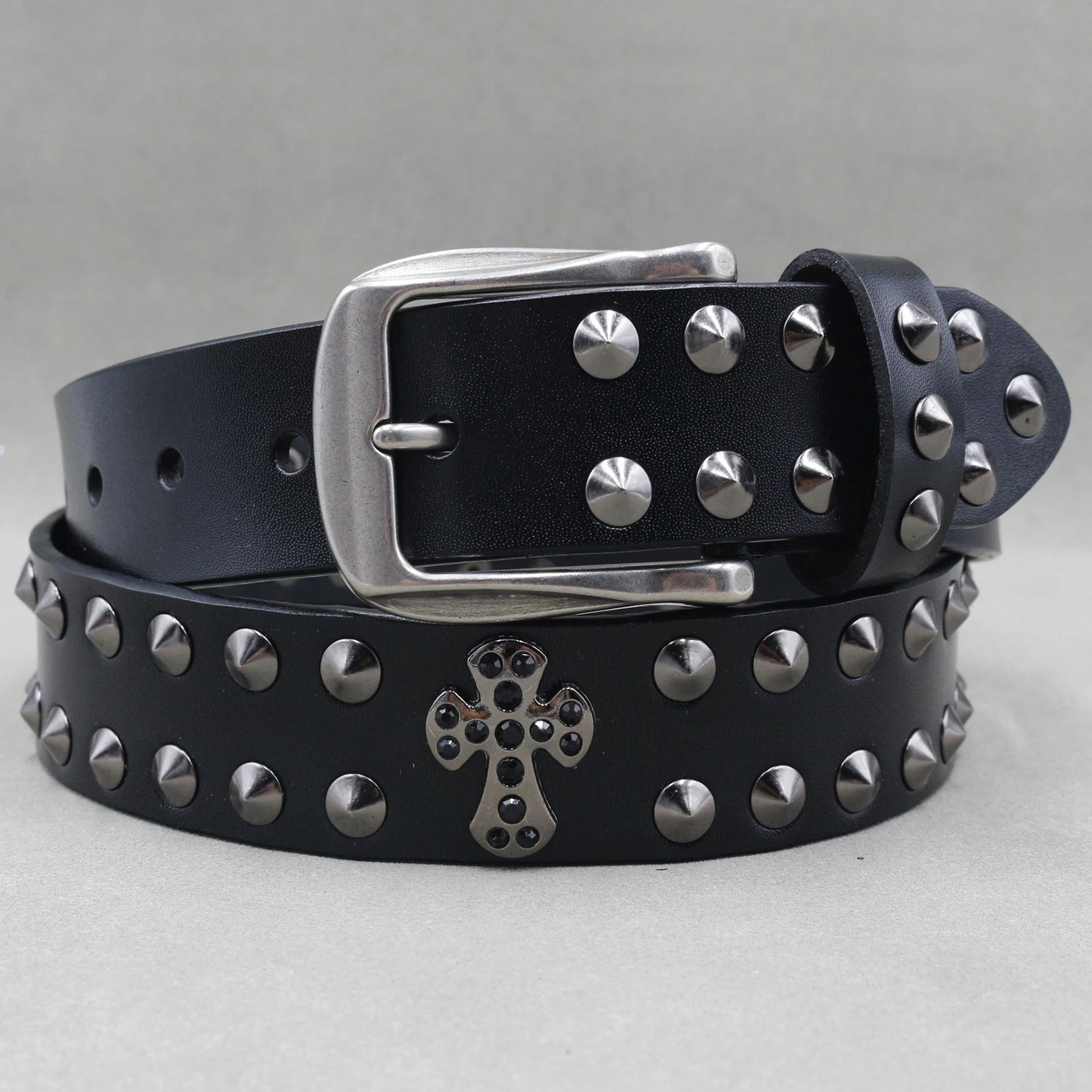 Designer Brand Belt Men Rivet Real Leather Pin Belt Male Black Rock Genuine Leather Cowhide Luxury Punk Belt Jeans