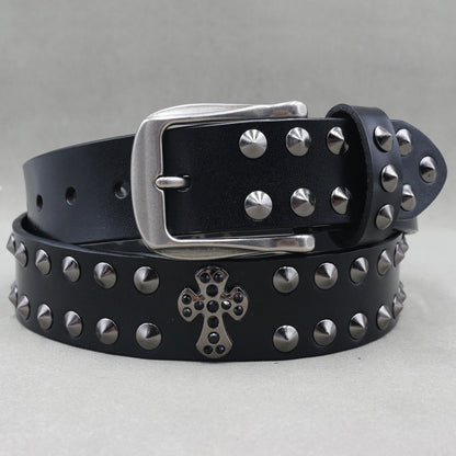 Designer Brand Belt Men Rivet Real Leather Pin Belt Male Black Rock Genuine Leather Cowhide Luxury Punk Belt Jeans